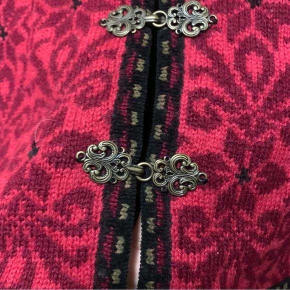 Icelandic Design Red Wool Lined Nordic Holiday Clasps Front Cardigan Size Small - Picture 6 of 13